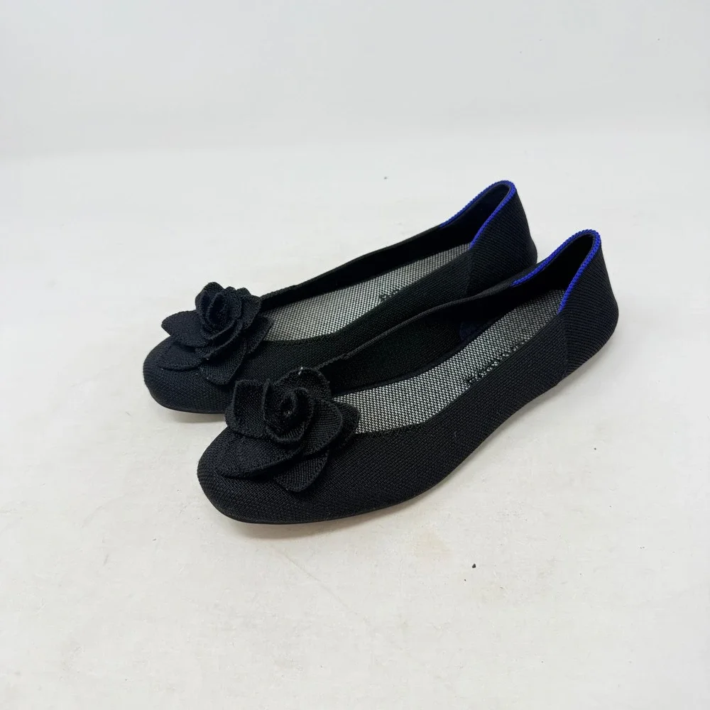 Rothys Ballet Flats Black Flower Size 9 Washable Sustainable Chic Mnimalist